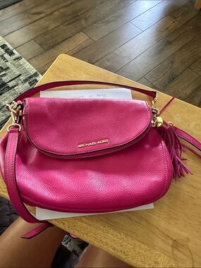 Michael Kors Fuchsia Pebbled Leather Crossbody with Tassel